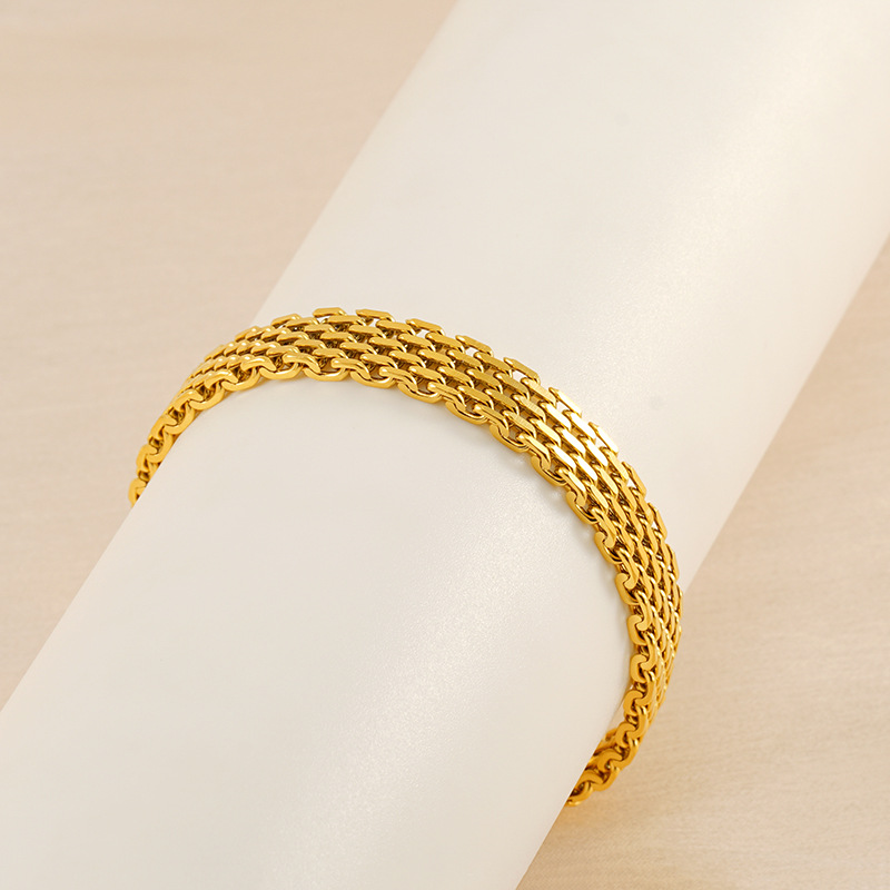 1 Piece Classic Series Retro Titanium Steel 18K Gold Plated Unisex Chain Bracelets Picture3