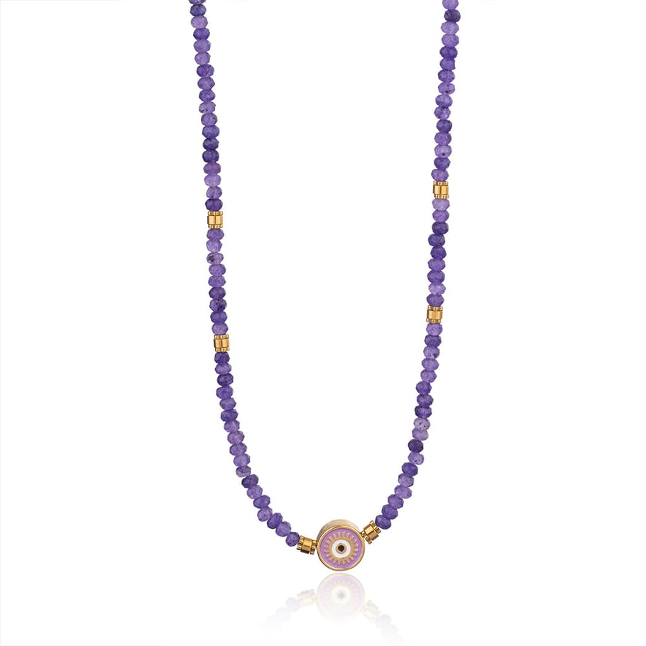 1 Piece Ethnic Series Classic Eye Pattern Stainless Steel Gold Color Women's Crystal Beaded Necklaces Picture9