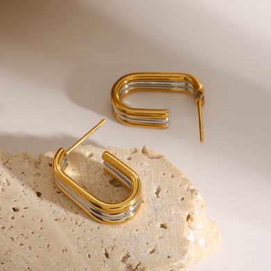 1 Paar einfache Serie lässig geometrische Edelstahl 18 Karat vergoldet Frauen Creolen h5 Bild3