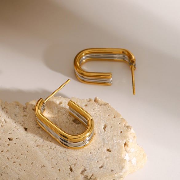 1 Pair Simple Series Casual Geometric Stainless Steel 18K Gold Plated Women Hoop Earrings