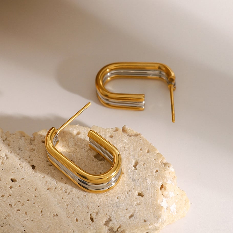 1 Paar einfache Serie lässig geometrische Edelstahl 18 Karat vergoldet Frauen Creolen Bild3