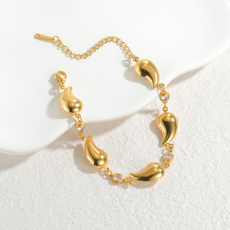 Bracelet à breloques pour femme, série simple, style punk, en acier inoxydable plaqué or 18 carats, avec strass Image3