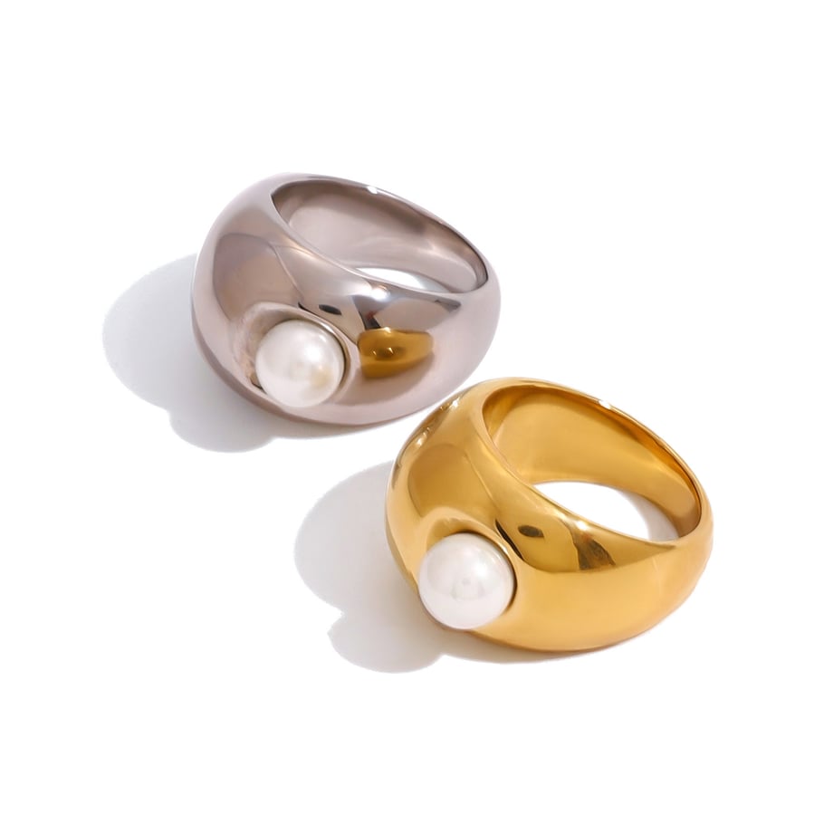 1 pair simple series round stainless steel gold plated artificial pearl women single rings h5Picture5