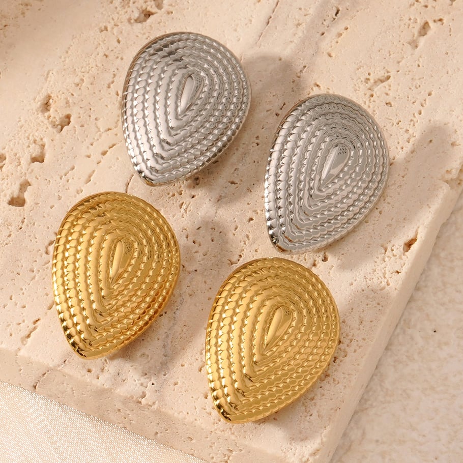 1 Pair Sleek Series Statement-making Droplet Titanium Steel Gold Color Women's Stud Earrings Picture4