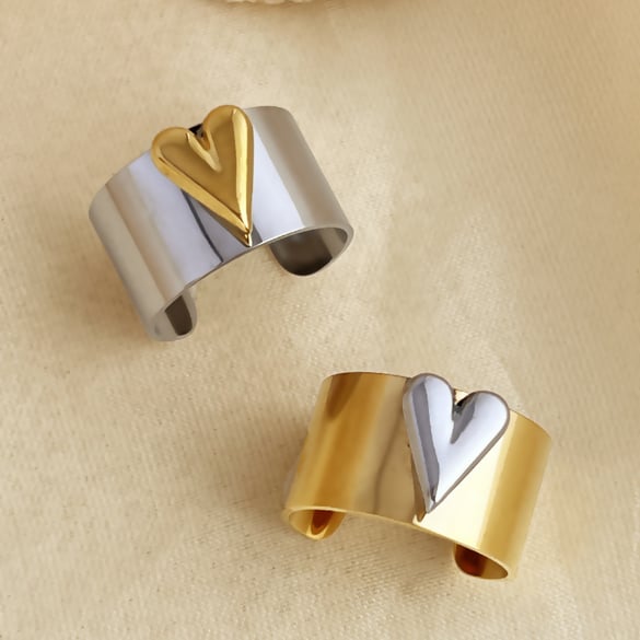 1 pezzo semplice serie semplice cuore in acciaio inossidabile color oro anelli regolabili da donna