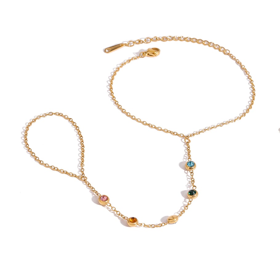 1 Piece Luxurious Series Sweet line Stainless Steel 18K Gold Plated Rhinestone Women Chain Bracelets Picture7