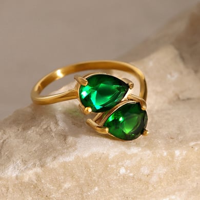 1 paire de bagues ajustables rétro géométriques en acier inoxydable plaqué or 18 carats et zircon pour femme h5 Image4