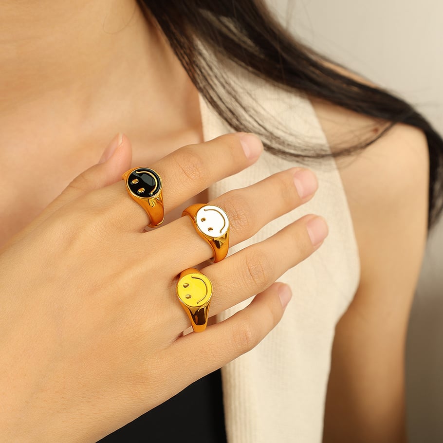 1 Pair Simple Series Simple Cartoon Stainless Steel 18K Gold Plated Women Adjustable Rings Picture5