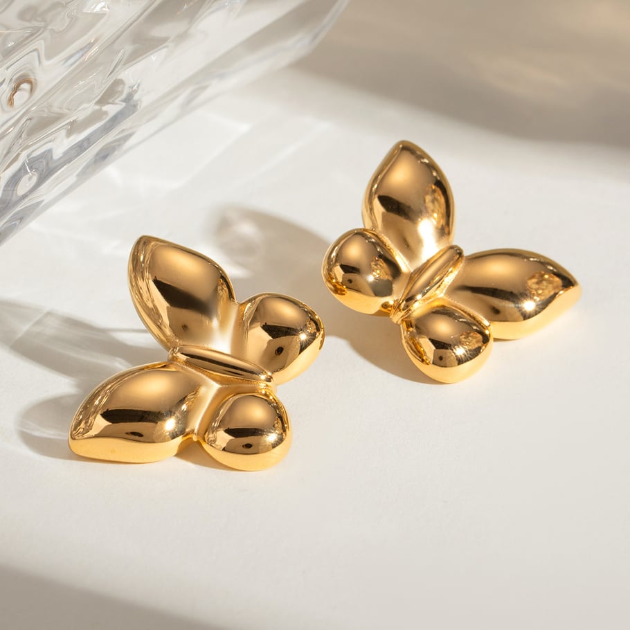 1 Pair Simple Series ins style Butterfly Stainless Steel 18K Gold Plated Women Earrings set Picture5