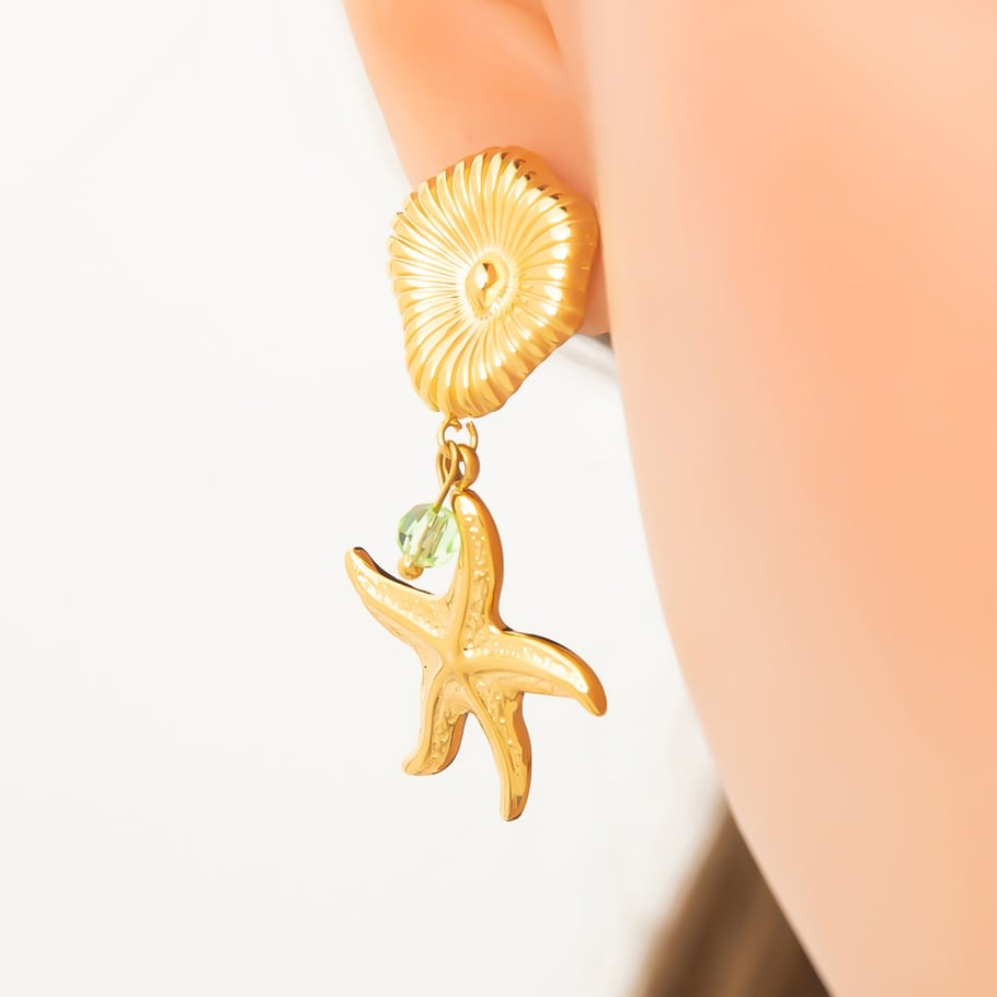 1 par de pendientes colgantes de acero inoxidable dorados con diseño de tortuga de vacaciones de la serie romántica para mujer Imagen8