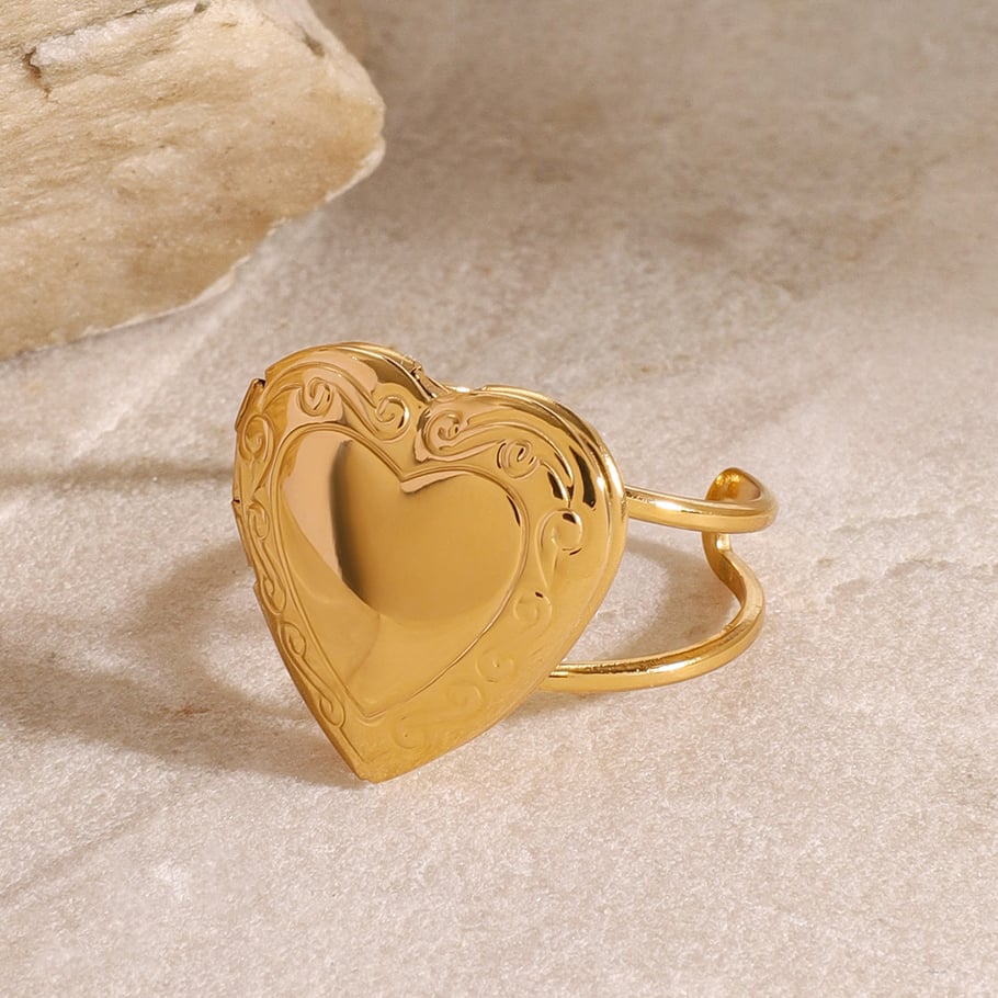 1 Pair Simple Series Retro Heart Stainless Steel 18K Gold Plated Women Adjustable Rings Picture4
