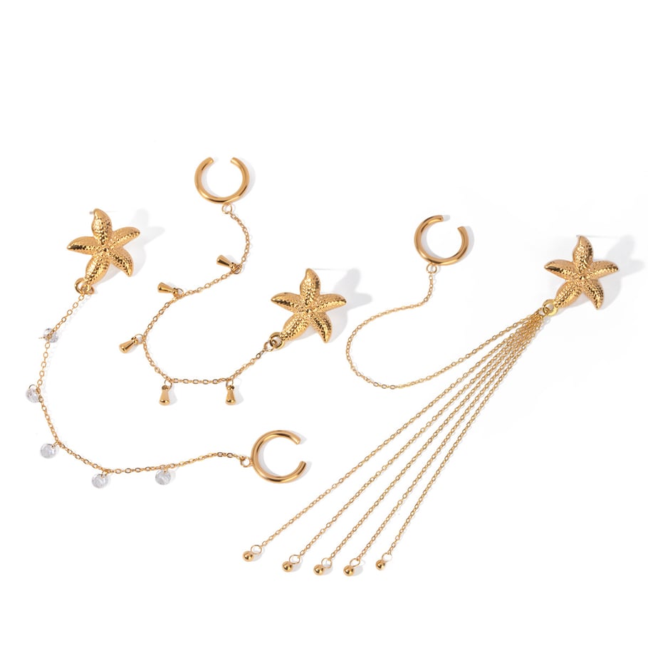 European and American cross-border ins style high-end personality trend 18k gold stainless steel single starfish rhinestone ear clip earrings Picture6