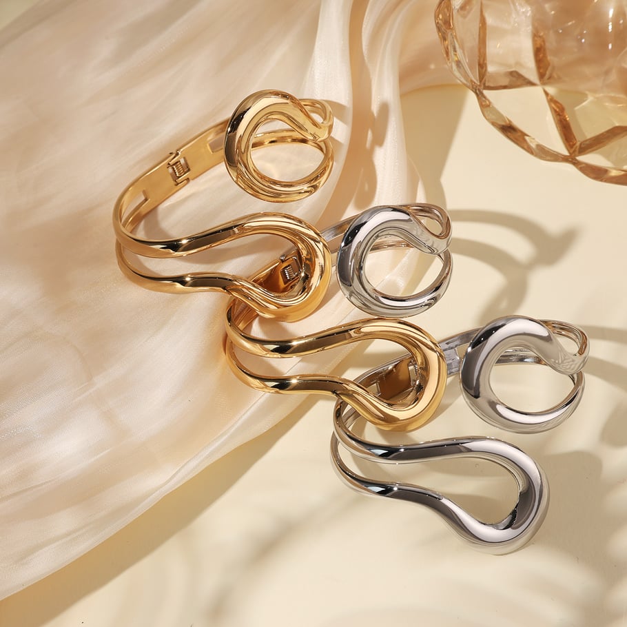 1 Piece Gleaming Series Daily Dazzling Droplet Stainless Steel Gold Color Women's Bangles Picture4