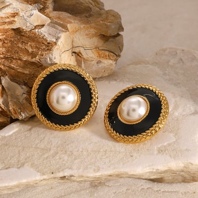 1 Pair Simple Series Retro Geometric Stainless Steel 18K Gold Plated Artificial Pearl Women Stud Earrings h5 Picture4
