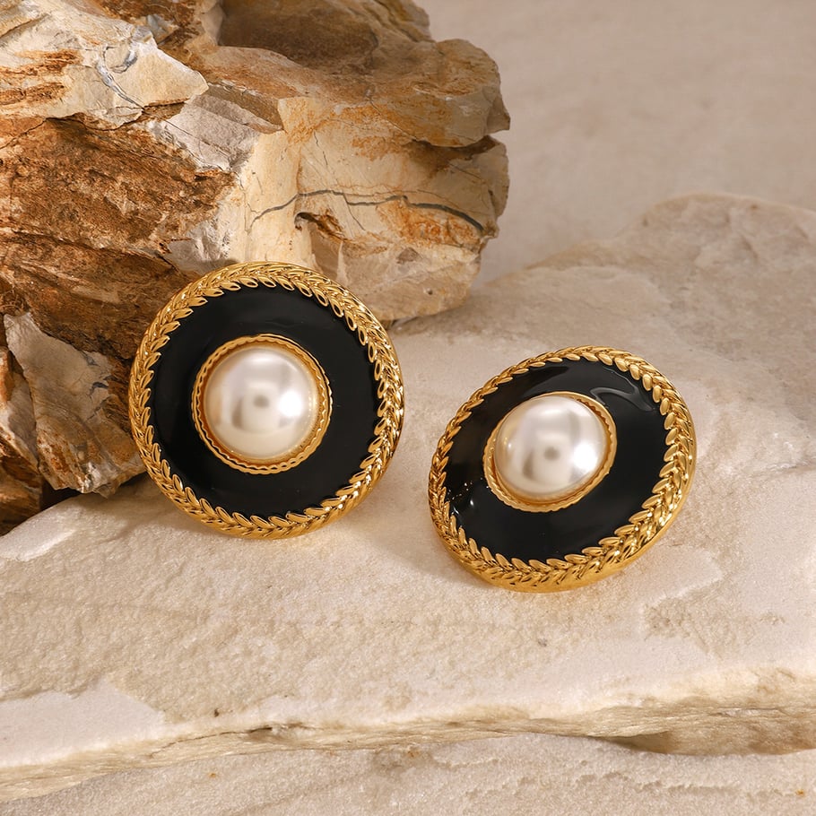 1 Pair Simple Series Retro Geometric Stainless Steel 18K Gold Plated Artificial Pearl Women Stud Earrings Picture4