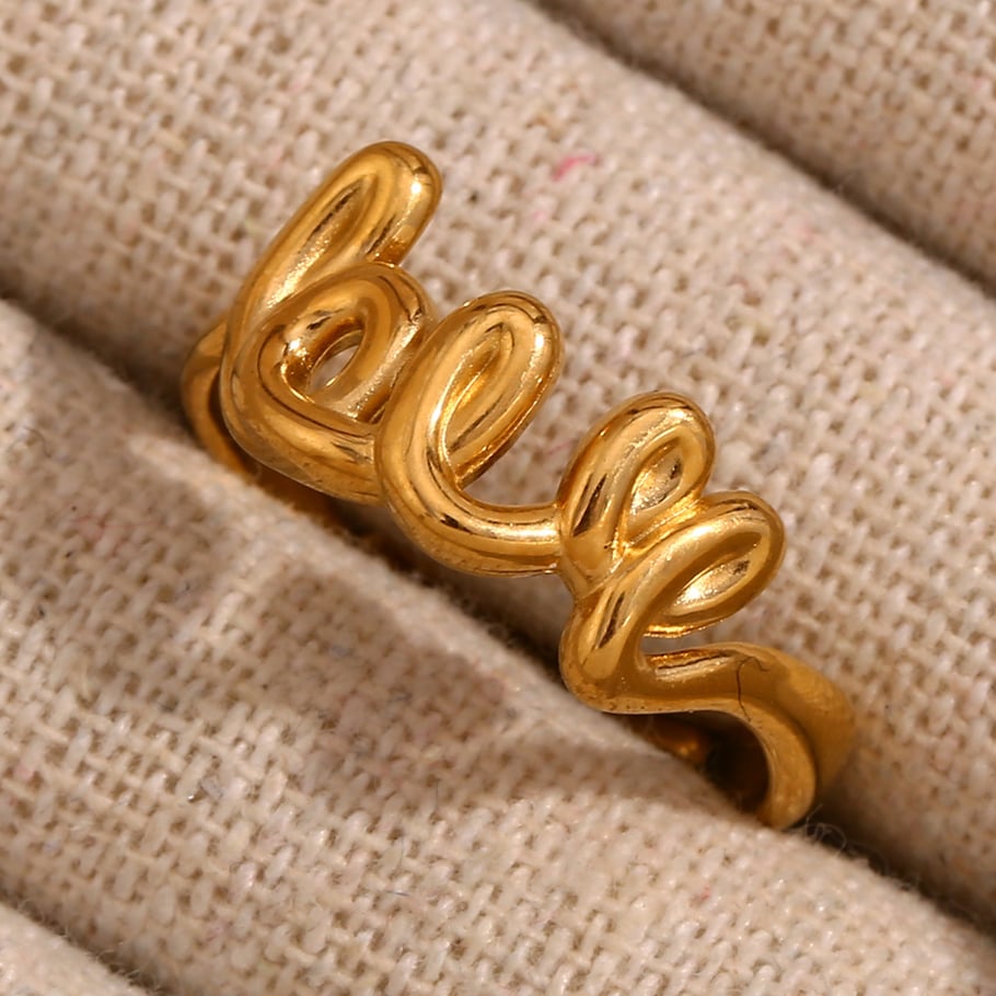 1 Piece Romantic Series Classic Letter Stainless Steel Gold Color Women's Adjustable Rings h5Picture4
