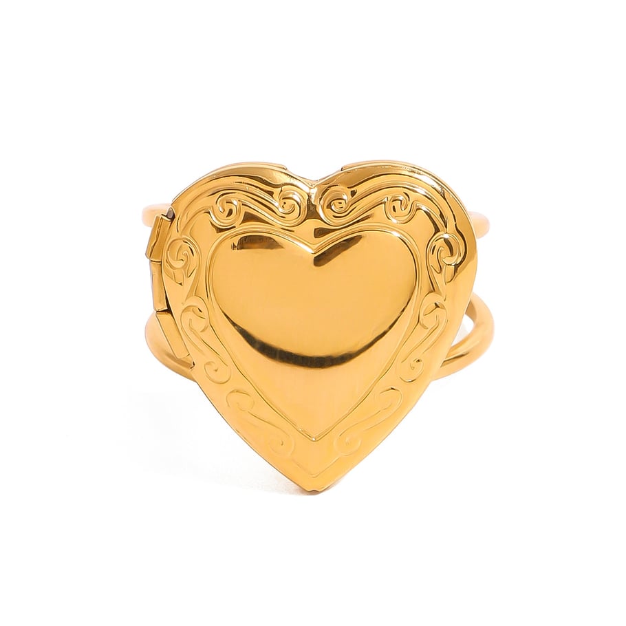 1 Pair Simple Series Retro Heart Stainless Steel 18K Gold Plated Women Adjustable Rings Picture5