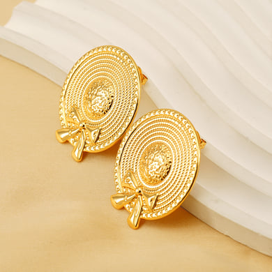1 Pair Classic Series Retro Plaid Stainless Steel 18K Gold Plated Women Drop Earrings h5 Picture4