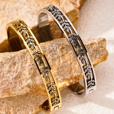 1 Piece Delicate Series Natural Leafs Stainless Steel Gold Color Women's Bangles h5 Picture4