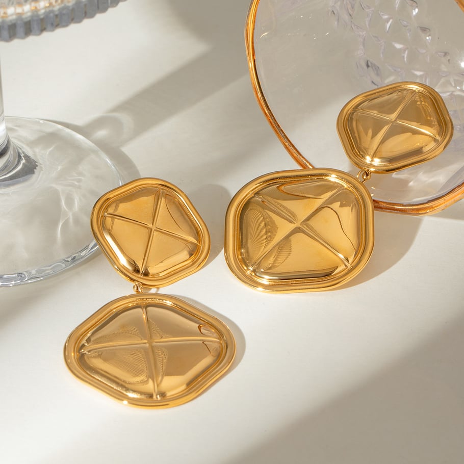 1 Pair Simple Retro Style Bread Shape Stainless Steel 18K Gold Plated Women's Drop Earrings Picture4