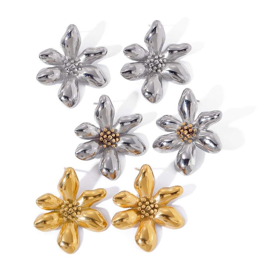 1 Paar Simple Series Retro Flower Edelstahl 18 Karat vergoldete Damen-Ohrstecker Bild6