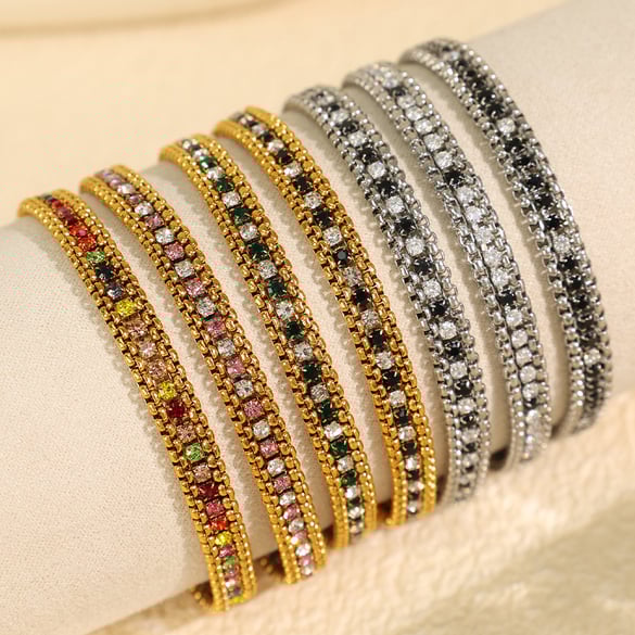 1 pezzo semplice serie retrò perline in acciaio inossidabile color oro strass braccialetti di perline da donna