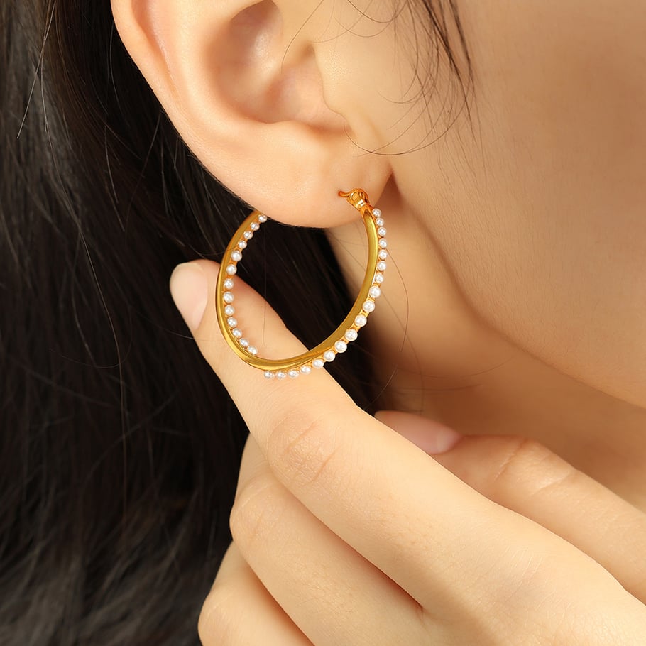 1 Pair Simple Series Retro Geometric Stainless Steel 18K Gold Plated Rhinestone Women Hoop Earrings Picture6