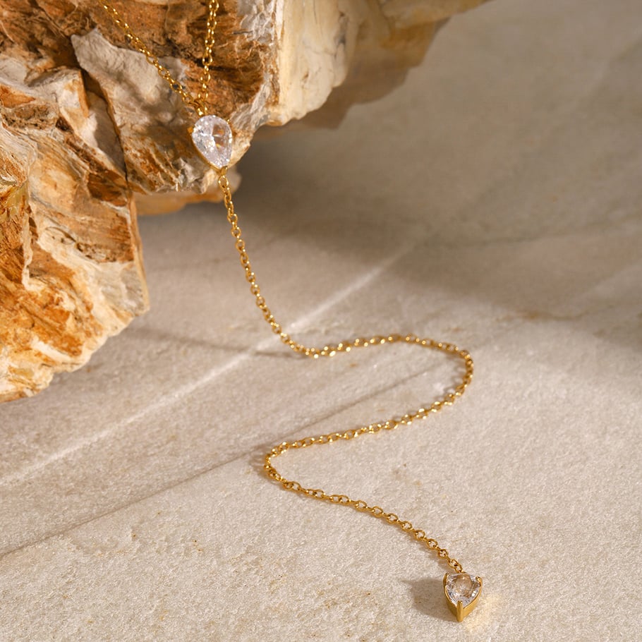 1 Piece Simple Series Simple Droplet Stainless Steel 18K Gold Plated Rhinestone Women Pendant necklaces Picture4