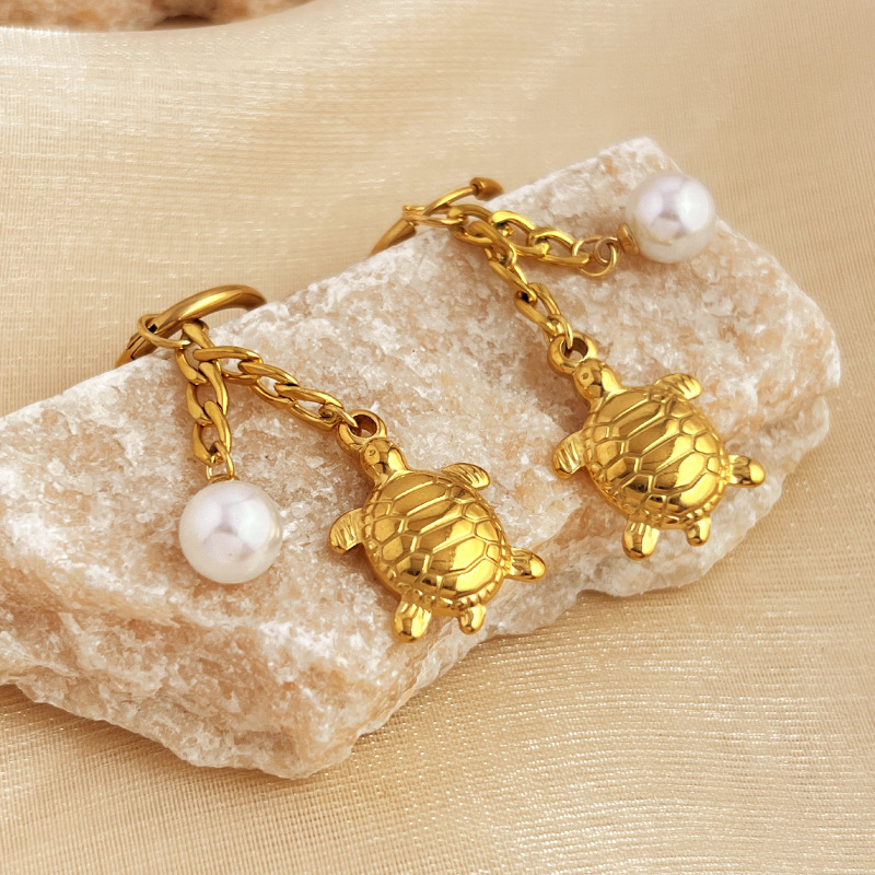 1 Pair Summmer Beach Style Cute Turtle Stainless Steel Gold Color Women's Drop Earrings Picture5