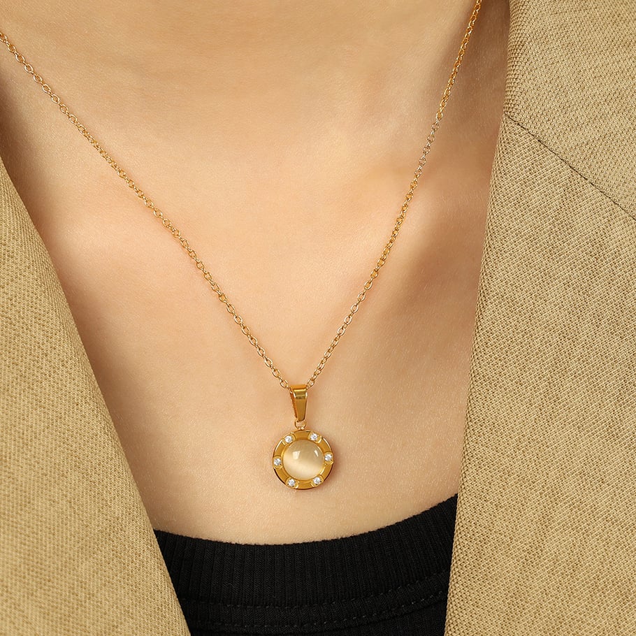 1 Piece Classic Series Retro Geometric Titanium Steel 18K Gold Color Plated Natural Stone Women's Pendant Necklaces Picture5