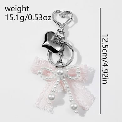 1 Piece Cute White Plush Bunny Beaded Bow Heart Bag Charms h5 Picture11
