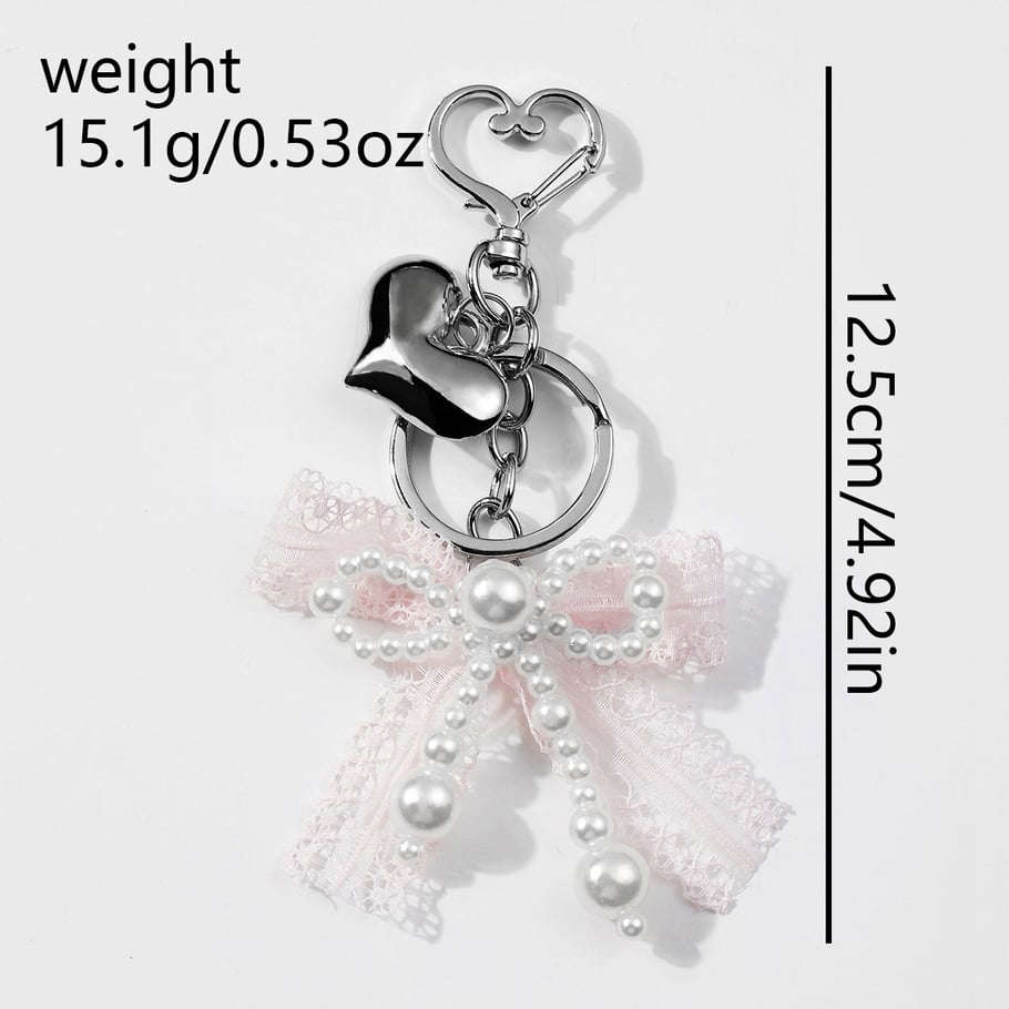 1 Piece Cute White Plush Bunny Beaded Bow Heart Bag Charms Picture11