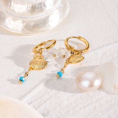 1 paio di orecchini pendenti da donna in acciaio inossidabile placcato oro 18 carati, modello semplice, casual, a forma di tartaruga h5 Immagine4