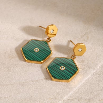 1 Pair Simple Series Elegant hexagon Stainless Steel 18K Gold Plated Rhinestone Women Drop Earrings h5 Picture5