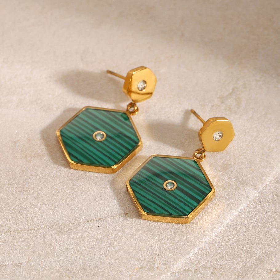 1 Pair Simple Series Elegant hexagon Stainless Steel 18K Gold Plated Rhinestone Women Drop Earrings Picture5