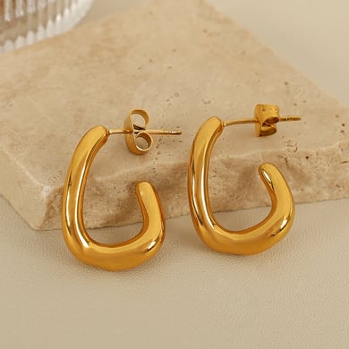 1 Pair Simple Series Simple Geometric Stainless Steel 18K Gold Plated Women Hoop Earrings h5 Picture4