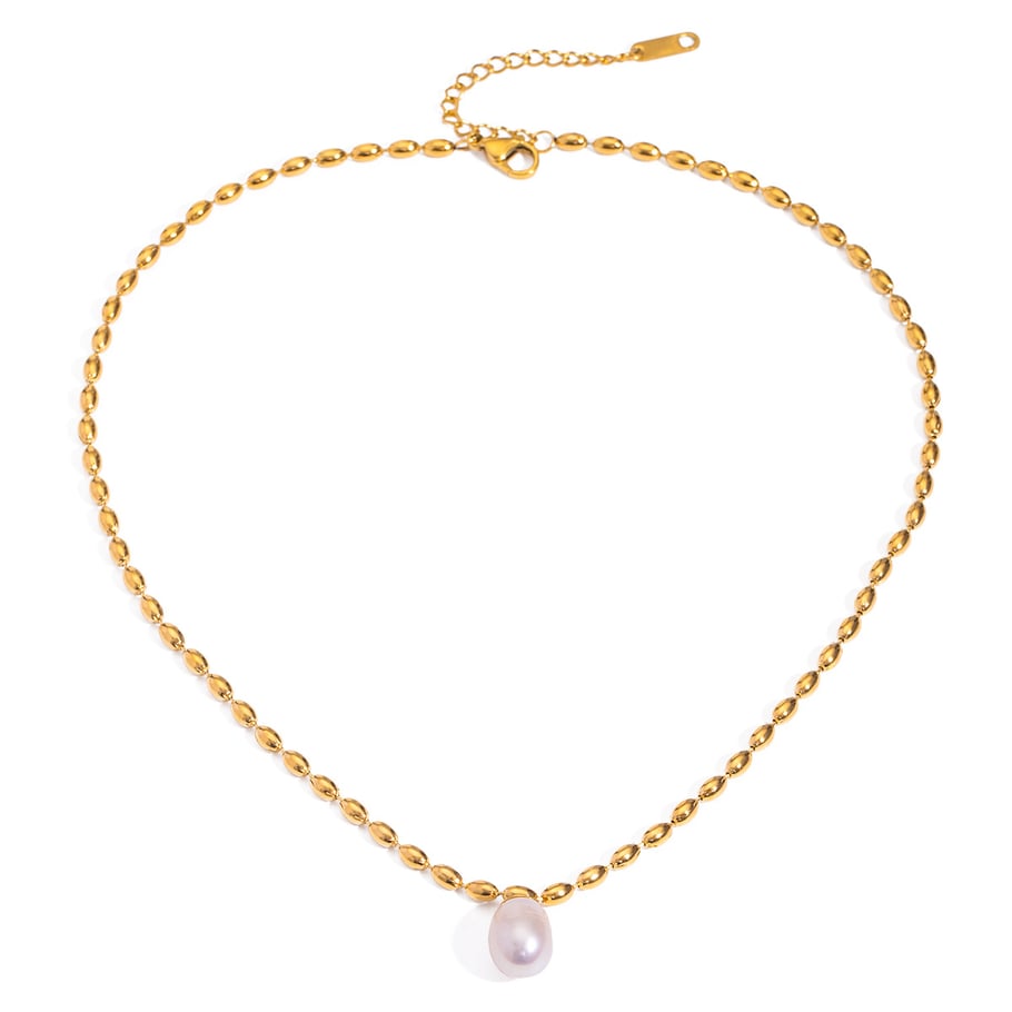 1 Stück Classic Series Retro Beads Edelstahl 18 Karat vergoldet Kunstperle Damen Anhänger Halsketten Bild7