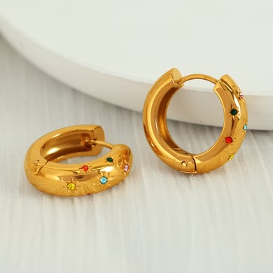 1 Pair Simple Series Retro Geometric Stainless Steel 18K Gold Plated Rhinestone Women Hoop Earrings h5 Picture4