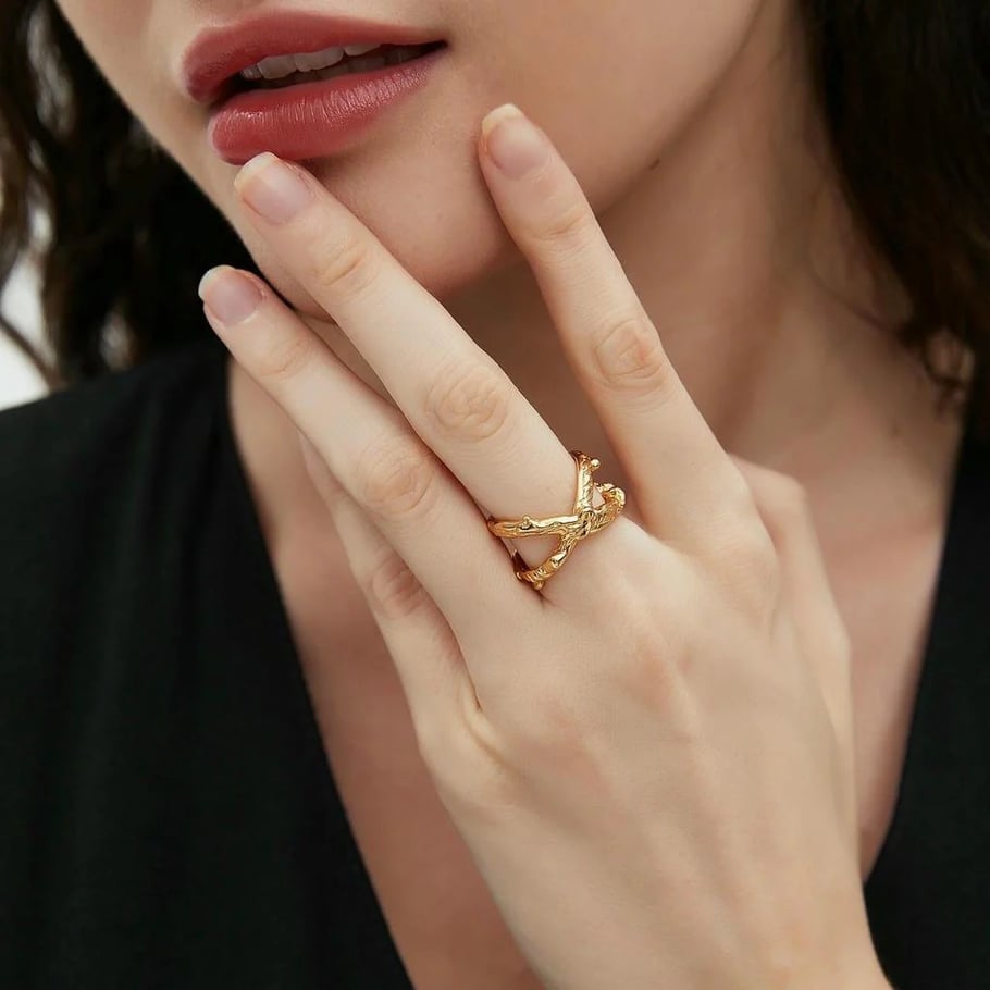Anillos ajustables para mujer de acero inoxidable color dorado, serie simple, línea Europa y América, 1 pieza Imagen8