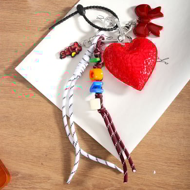1 Piece Romantic Series Water Ripple Pattern Red Sweet Heart Fabric Women's Bag Charms h5 Picture2