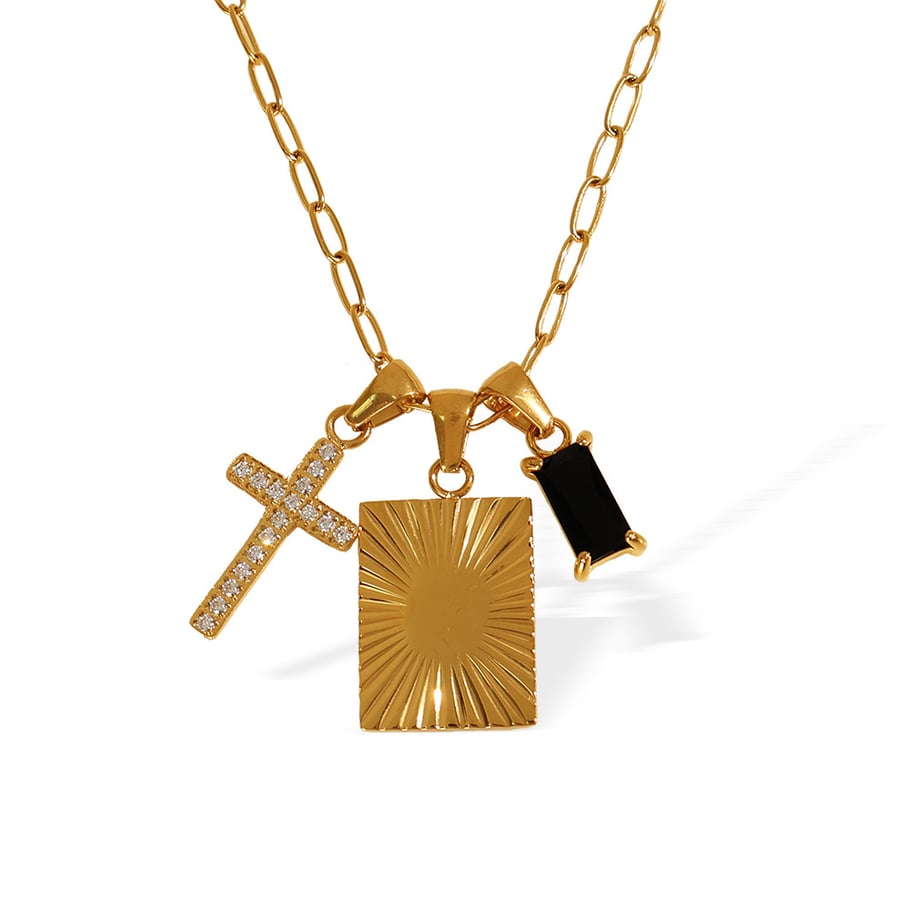 1 Piece Simple Series Simple Cross Stainless Steel 18K Gold Plated Zircon Women Pendant Necklaces Picture5