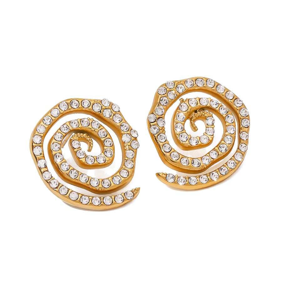1 Pair Luxurious Series Simple Turtle Stainless Steel 18K Gold Plated Rhinestone Women Stud Earrings Picture6