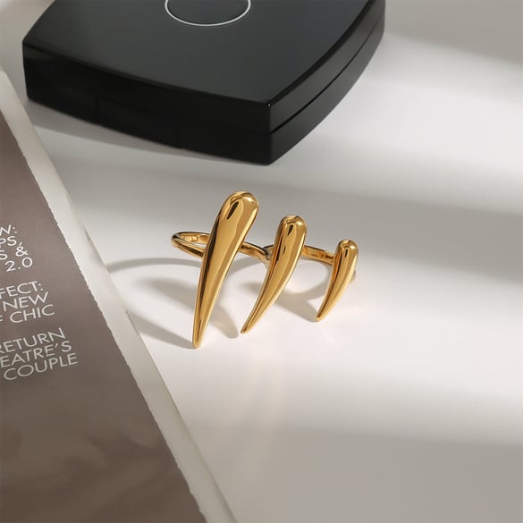 1 Piece Minimalist Series Punk Droplet Designable Stainless Steel Gold Color Women's Adjustable Rings 2