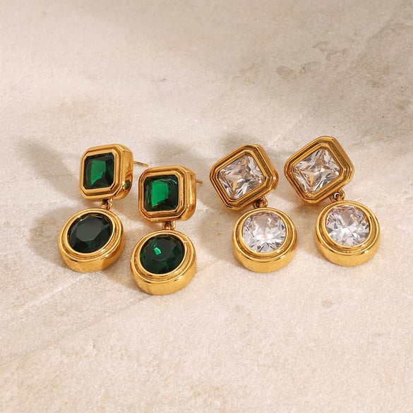 1 Pair Gorgeous Series Retro Quadrilateral Exquisite Stainless Steel Gold Color Women's Drop Earrings 2