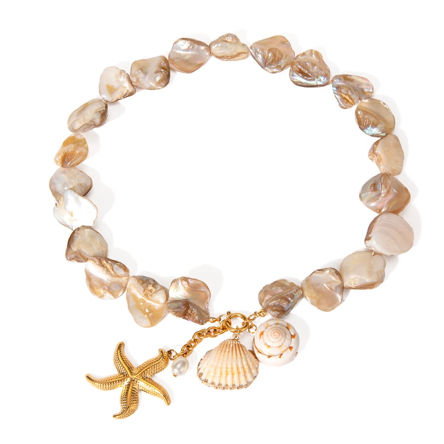 European and American INS Internet celebrity new fashion necklace 18k gold stainless steel whole string shell string starfish pearl pendant necklace Picture6
