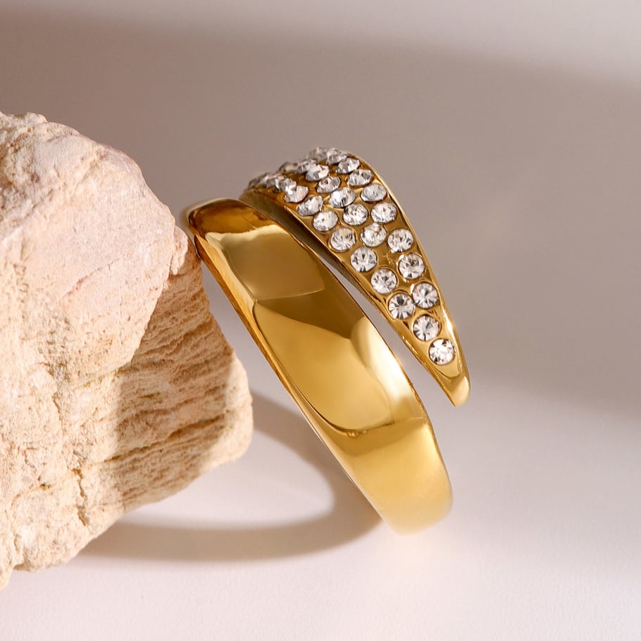 1 paio di anelli regolabili da donna in acciaio inossidabile placcato oro 18 carati con motivo geometrico retrò, serie semplice Immagine3