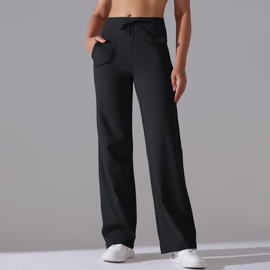 1 Piece Solid Colored High End Elastic Loose  Casual Women's Sports Long Pants h5 Picture4