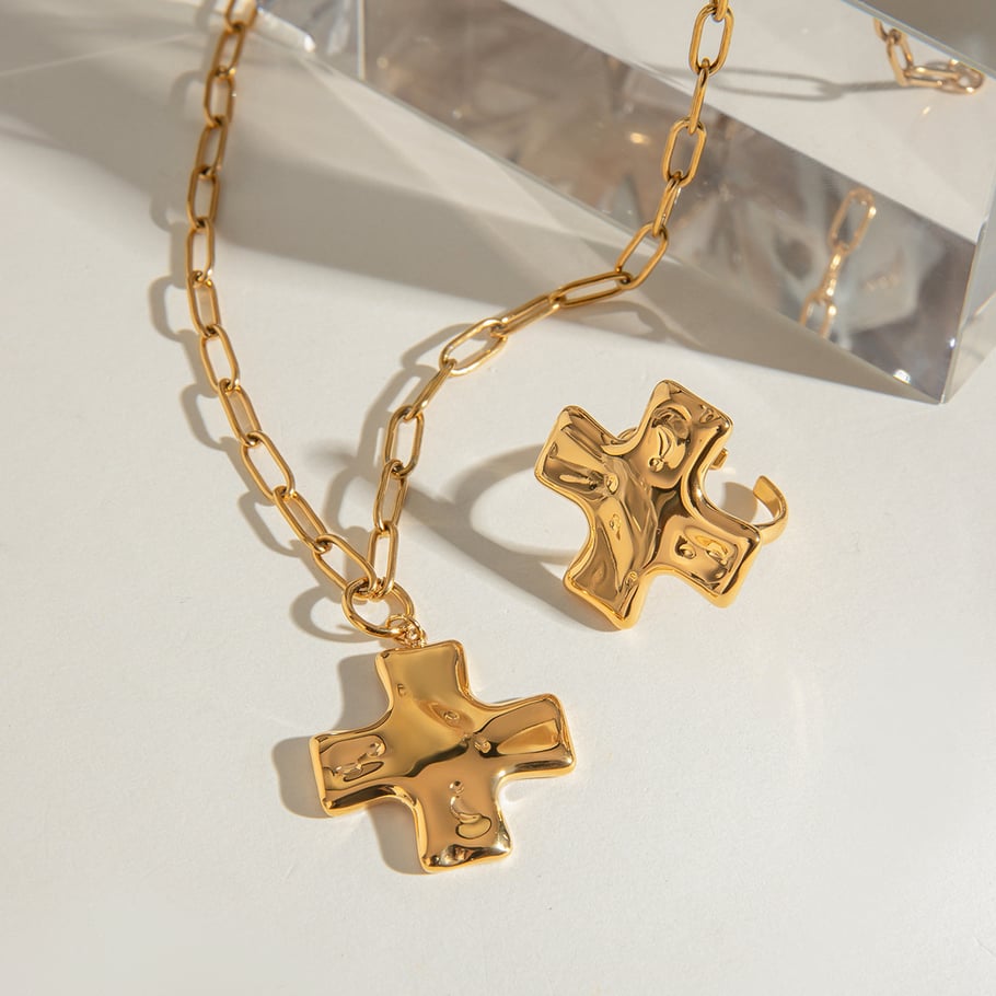 1 Pair Simple Series Retro Cross Stainless Steel 18K Gold Plated Women Adjustable Rings Picture5