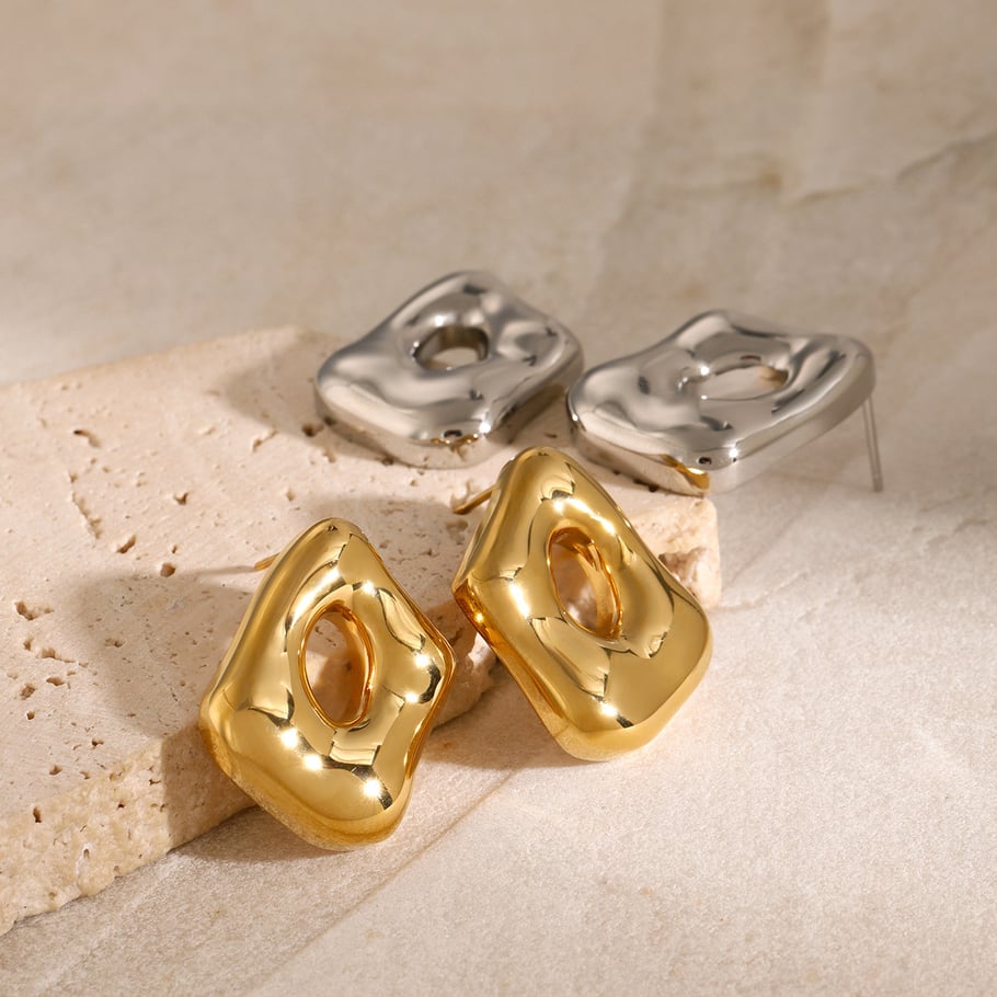 europäischen und amerikanischen klassischen neuen stil high-grade pony  gold edelstahl spezielle-förmigen hohl ohrringe schmuck  Bild4