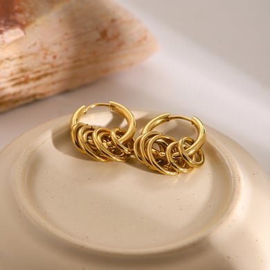 18K gold stainless steel earrings color matching polished steel ring hanging five small gold rings titanium steel earrings h5 Picture7